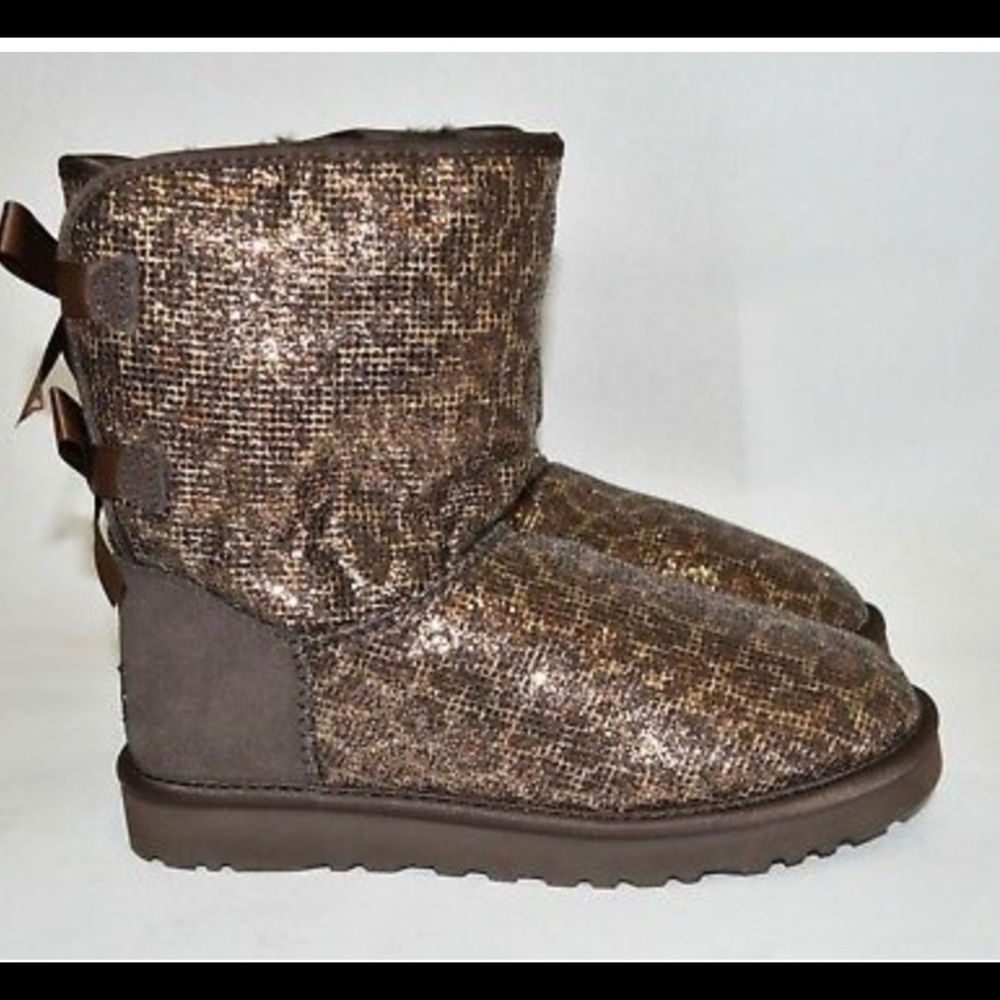 Ugg Bailey bow leopard glitter boots 7